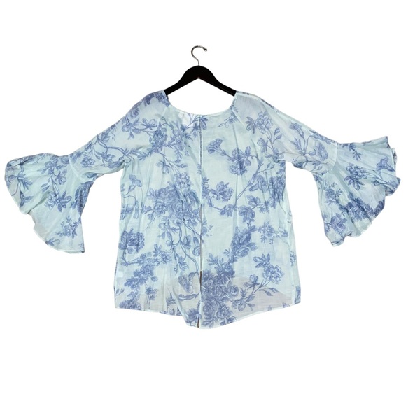 Lauren Conrad Floral Flutter Sleeve Top SeaFoam Green Women’s XL Split Back Boho - Picture 12 of 15